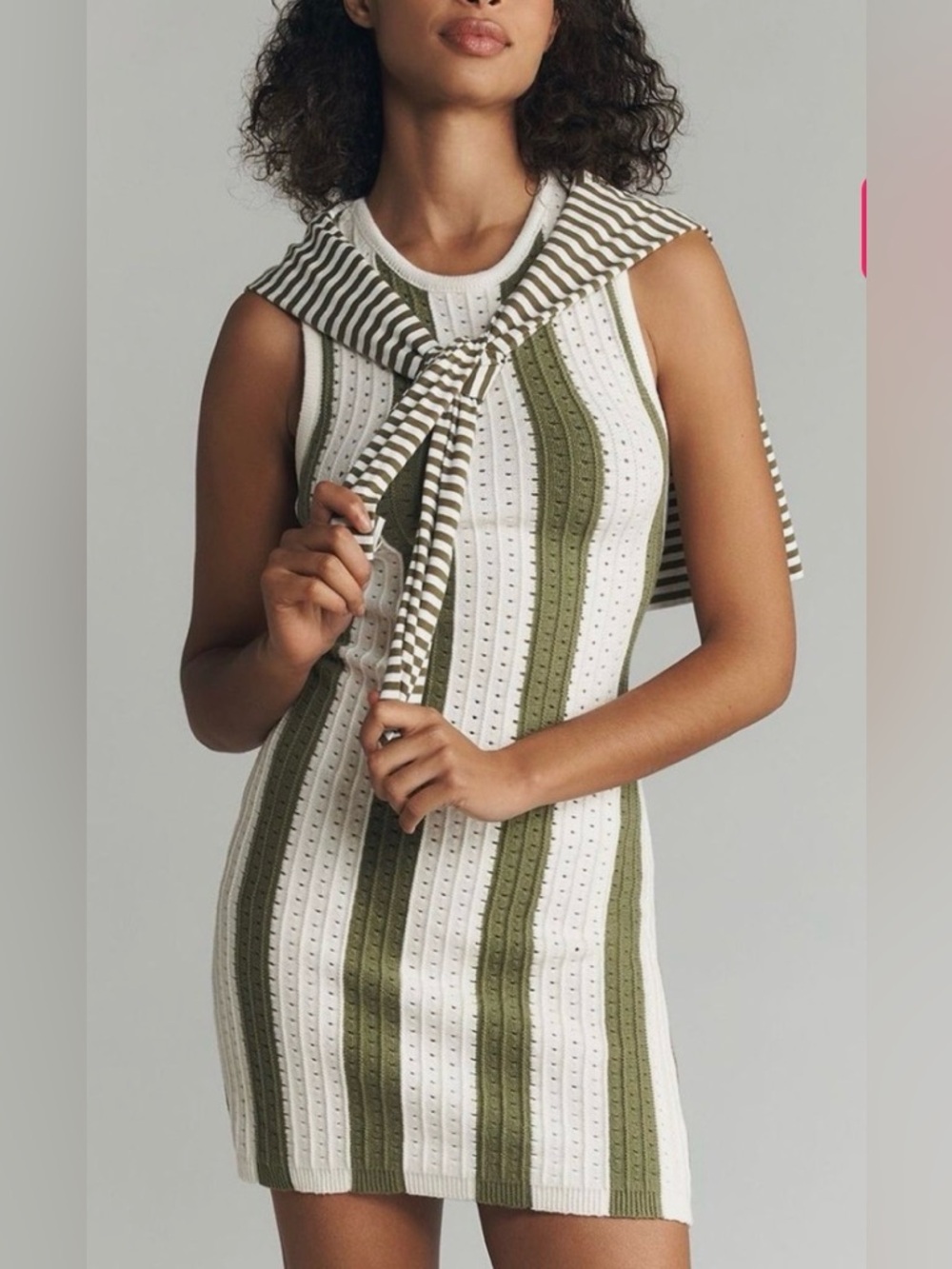 NWT Anthropologie Daily Practice Striped Crochet Knit Mini Dress Size L